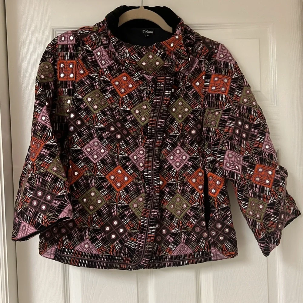 Anthropologie Mirror embroidered Anju Velvet Jacket by Tolani Size Medium - Picture 4 of 16